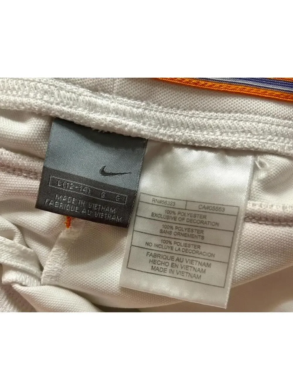 Nike White Athletic Skort with Orange and Blue Piping, Size L (12-14)